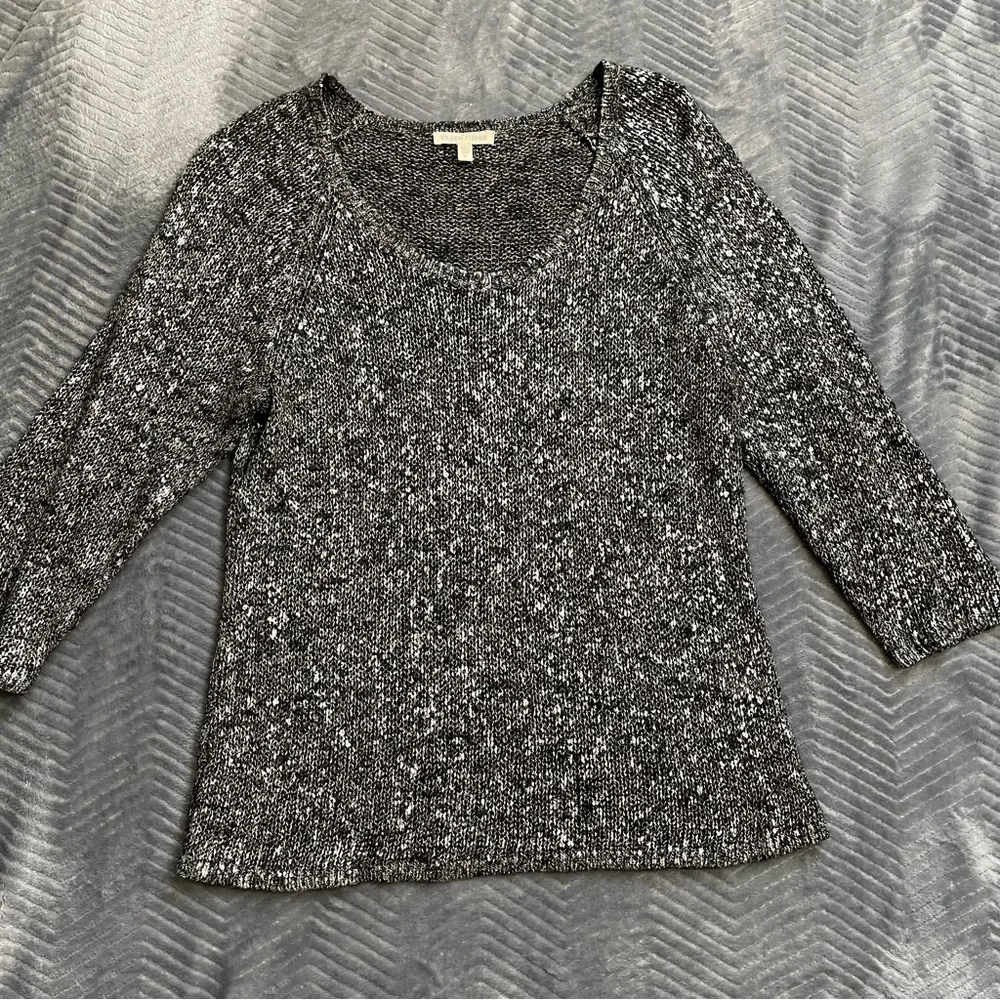 Eileen Fisher Sweater Small Metallic Linen Blend 3/4 Sleeve Loose Knit